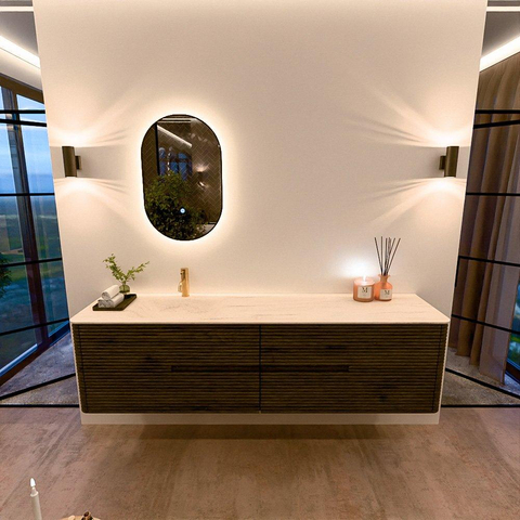 Mondiaz CIRO-DLUX Ensemble de meubles de salle de bains - 190x45x50cm - Plan vasque solid surface Meli - 1 lavabo à gauche - 1 trou de robinet - 4 tiroirs - Shadow SW1532547