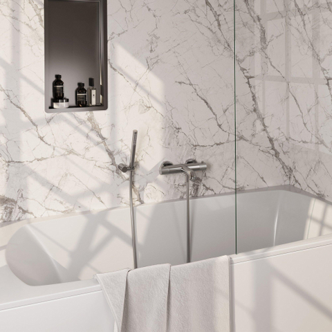 BRAUER Stripe Mitigeur thermostatique de douche - SET 03 - en saillie - support mural - douchette sur barre - flexible de douche - couleur inox brossé PVD SW1435041