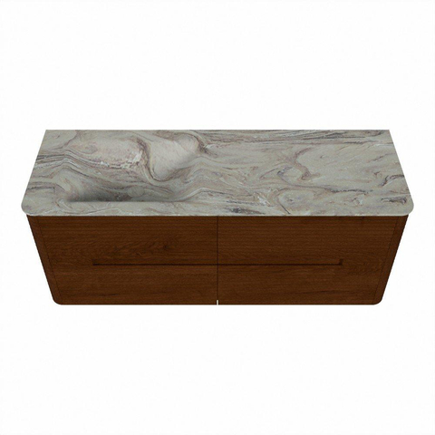 Mondiaz CIRO-DLUX Ensemble meuble de salle de bains - 130x45x50cm - Plan-vasque Solid surface Glace - 1 lavabo à gauche - 1 trou de robinet - 4 tiroirs - Ruby SW1531667