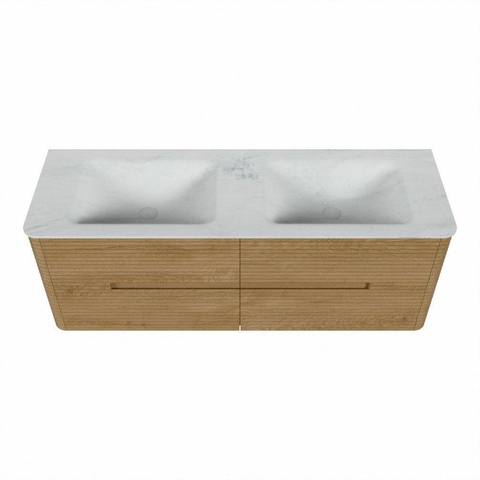 Mondiaz CIRO-DLUX Badkamermeubelset - 140x45x50cm - Solid surface wastafel Opalo - 2 wasbak Dubbel - 2 kraangaten - 4 lades - Oak SW1531007