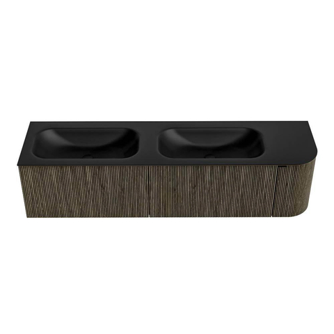 Mondiaz KURVE Ensemble de meubles de salle de bains - 175x46x40cm - 2 tiroirs - 1 porte - lavabo solid surface - double / gauche - sans trou de robinet - Shadow SW1414304