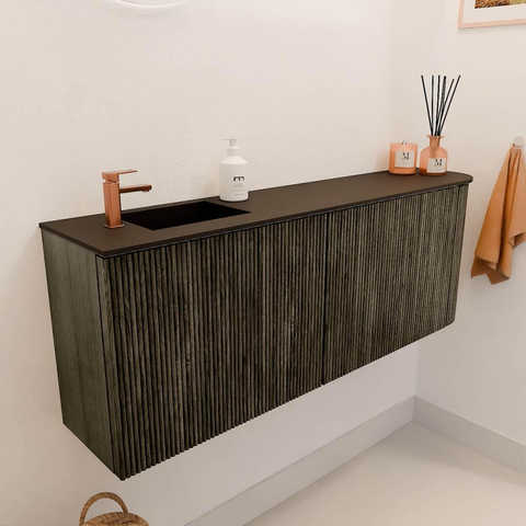 Mondiaz JOYA 111.6cm meuble de salle de bains - arrondi droit couleur Shadow - Vasque FAYE position Gauche 1 trou de robinet couleur Urban SW1421523
