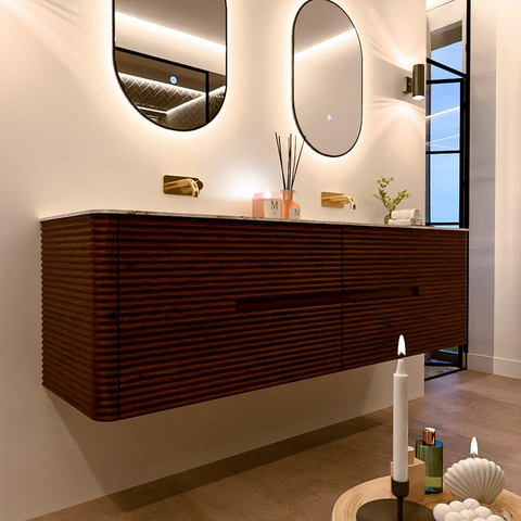 Mondiaz CIRO-DLUX Badkamermeubelset - 170x45x50cm - Solid surface wastafel Glace - 2 wasbak Dubbel - zonder kraangaten - 4 lades - Ruby SW1531680