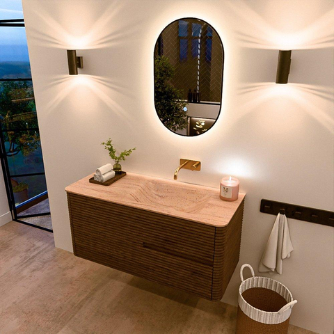 Mondiaz CIRO-DLUX Ensemble meuble de salle de bains - 110x45x50cm - Plan-vasque Solid surface Saba - 1 vasque à droite - sans trous de robinetterie - 2 tiroirs - Dusk SW1533820