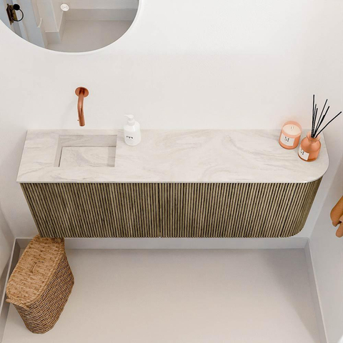 Mondiaz JOYA-DLUX 111.6cm toiletmeubel - ronding rechts kleur Dusk - Wastafel FAYE positie Links Zonder kraangat kleur Ostra. SW1423425