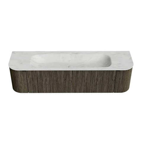 Mondiaz KURVE-DLUX Badkamermeubelset - 170x46x40cm - 1 lade - 2 deuren - wastafel solid surface - midden - 2 kraangaten - Shadow SW1414077