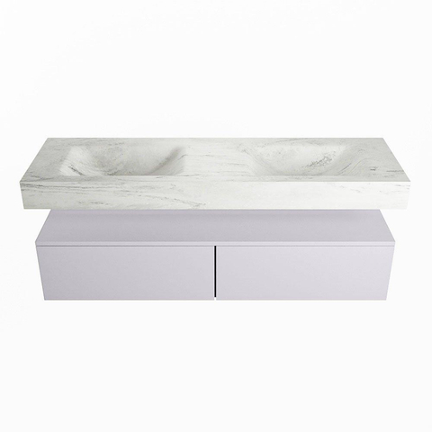 Mondiaz ALAN-DLUX Ensemble de meuble - 150cm - meuble Cale mat - 2 tiroirs - Lavabo Cloud Opalo suspendu - vasque Gauche et droite - 2 trous de robinet SW806686