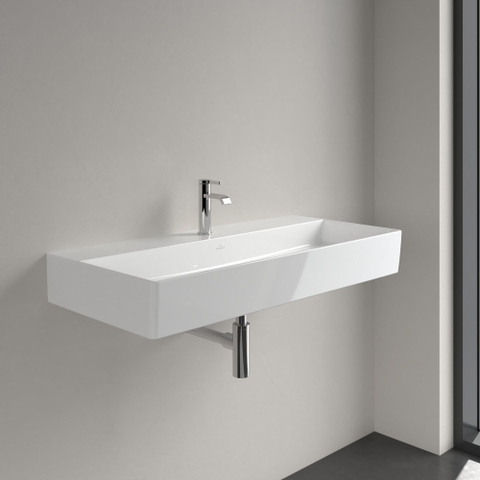 Villeroy & Boch memento 2.0 wastafel - voor handdoekhouders - 100x47cm - zonder overloop - 1 kraangat CeramicPlus - White Alpine (glans wit) SW358460