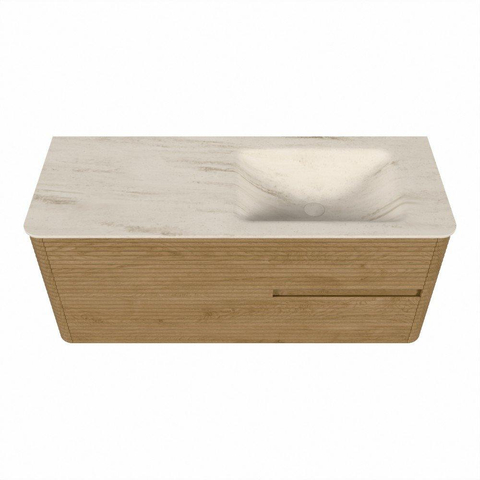 Mondiaz CIRO-DLUX Badkamermeubelset - 120x45x50cm - Solid surface wastafel Meli - 1 wasbak Rechts - 1 kraangat - 2 lades - Oak SW1531439