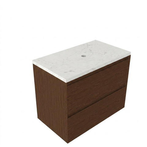 Saniclass Holz Pure Badkamermeubelset - 80x45x63cm - Dia marmeren wastafelblad gepolijst (wit) - zonder kraangat - 2 lades - mat walnut pure (hout) SW1478327