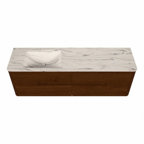 Mondiaz CIRO-DLUX Badkamermeubelset - 160x45x50cm - Solid surface wastafel Nata - 1 wasbak Links - zonder kraangaten - 4 lades - Ruby SW1532055
