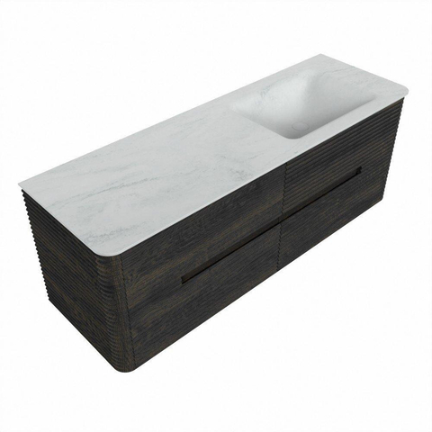 Mondiaz CIRO-DLUX Badkamermeubelset - 140x45x50cm - Solid surface wastafel Opalo - 1 wasbak Rechts - 1 kraangat - 4 lades - Shadow SW1532409