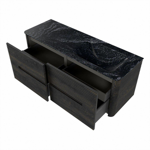 Mondiaz CIRO-DLUX Meuble de salle de bains complet - 130x45x50cm - Plan vasque solid surface Lava - 1 lavabo à droite - sans trous de robinet - 4 tiroirs - Shadow SW1532274
