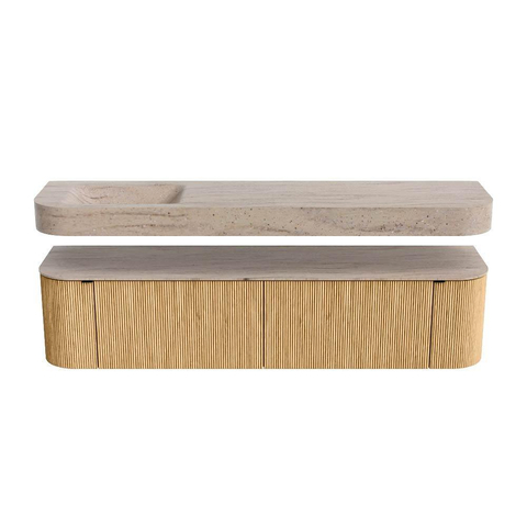 MONDIAZ THOR-DLUX Meuble de salle de bains - 190cm - arrondi gauche + droite - couleur Oak - 2 tiroirs - 2 portes - Vasque suspendue CLOUD Gauche sans trou de robinet - couleur Saba SW1466645