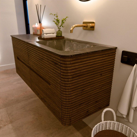 Mondiaz CIRO-DLUX Badkamermeubelset - 130x45x50cm - Solid surface wastafel Lava - 1 wasbak Rechts - zonder kraangaten - 4 lades - Dusk SW1533039