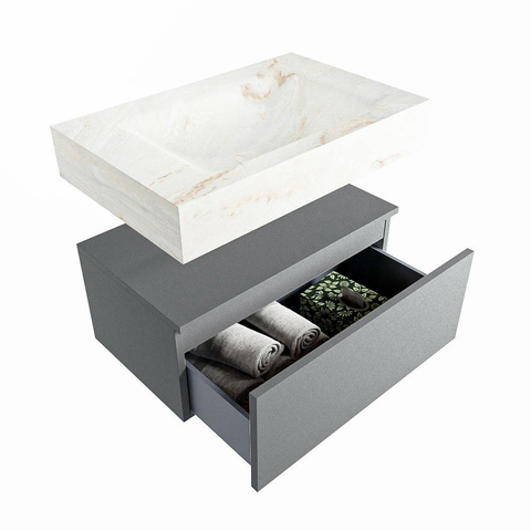 Mondiaz ALAN-DLUX Ensemble de meuble - 70cm - meuble Plata mat - 1 tiroir - Lavabo Cloud Frappe suspendu - vasque Centre - 0 trous de robinet SW805485