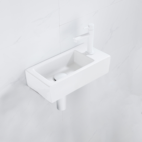 QeramiQ Fuente fonteinset – 37.5x18.5x9 cm – keramiek wit mat – kraangat rechts – mat witte kraan SW1232738