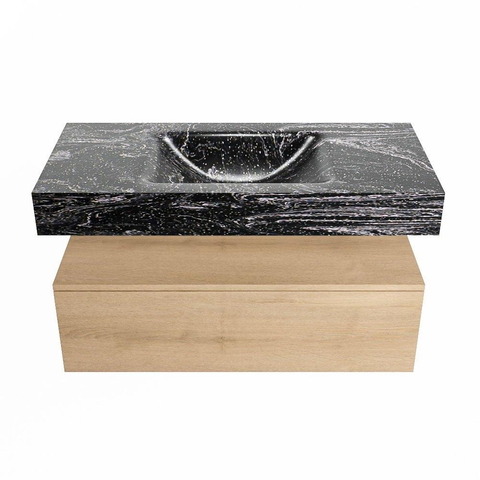 Mondiaz ALAN-DLUX Ensemble de meuble - 100cm - meuble Washed Oak mat - 1 tiroir - Lavabo Cloud Lava suspendu - vasque Centre - 0 trous de robinet SW809011