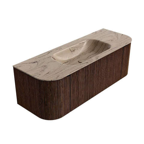 MONDIAZ KURVE-DLUX Meuble de salle de bains 130cm arrondi Gauche + Droite couleur Walnut avec 1 tiroir et 2 portes. Vasque BIG SMALL Centre sans trou de robinet Arena. SW1431183