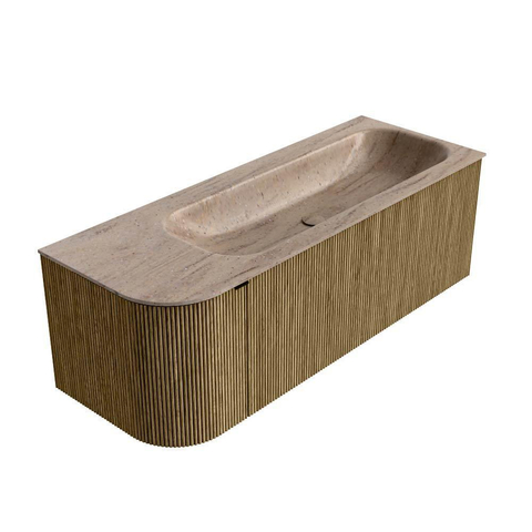 MONDIAZ KURVE-DLUX Meuble de salle de bains 125cm arrondi à gauche couleur Dusk avec 1 tiroir et 1 porte. Plan-vasque BIG MEDIUM droite sans trou de robinet Saba. SW1433349