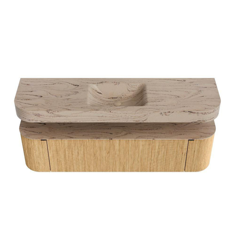 MONDIAZ THOR-DLUX 170cm badmeubel ronding links + rechts kleur Oak met 1 lade en 2 deuren. Vrijhangende wastafel CLOUD Midden 1 kraangat kleur Arena. SW1465804