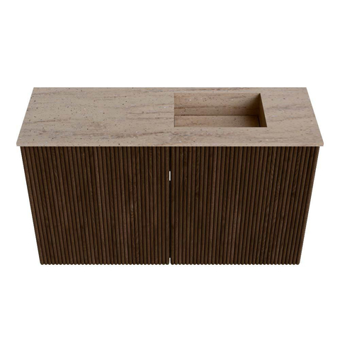 Mondiaz JOYA-DLUX 70cm toiletmeubel - kleur Walnut - Wastafel FAYE positie Rechts Zonder kraangat kleur Saba. SW1424632