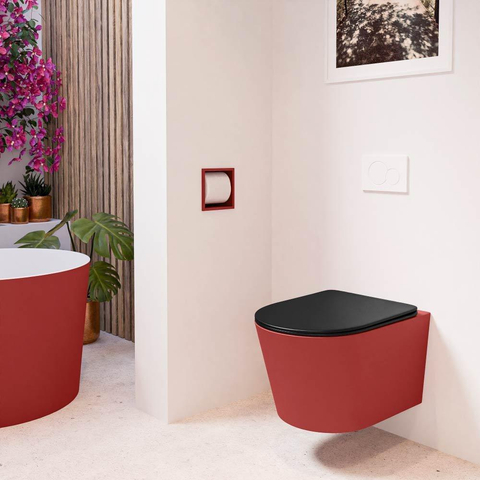 Mondiaz LAVIE hangtoilet – spoelrandloos – 36 x 53 cm – met softclose zitting – Fire (rood), zitting Urban (zwart) SW1208741