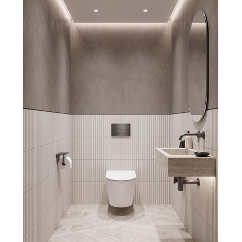 QeramiQ Dely Ensemble de toilette - réservoir encastré Qeramiq Flush - abattant fin - plaque de commande métal gunmetal - boutons rectangulaires - blanc brillant SW1579166