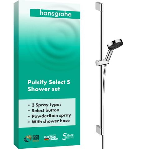 Hansgrohe Pulsify Select glijstangset 3jet Relaxation 10.5cm met glijstang 90 cm Chroom OUTLETSTORE STORE43256