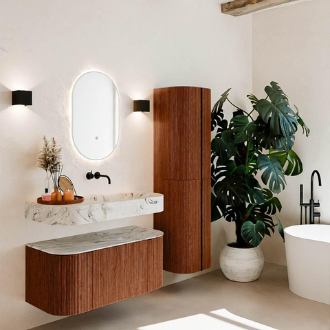 MONDIAZ THOR-DLUX Meuble de salle de bains - 100cm - arrondi gauche + droite - couleur Ruby - 1 tiroir - 2 portes - Vasque suspendue CLOUD droite sans trou de robinet - couleur Glace SW1467415
