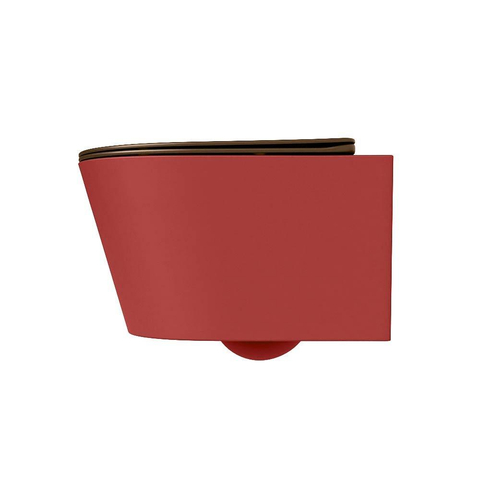 Mondiaz LAVIE hangtoilet – spoelrandloos – 36 x 53 cm – met softclose zitting – Fire (rood), zitting Rust (bruin) SW1208699