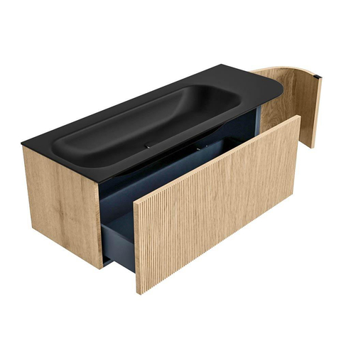 MONDIAZ KURVE Meuble de salle de bains 125 cm avec module 25 R couleur Chêne avec 1 tiroir et 1 porte. Lavabo BIG MEDIUM gauche sans trou de robinet Urban. SW1138380