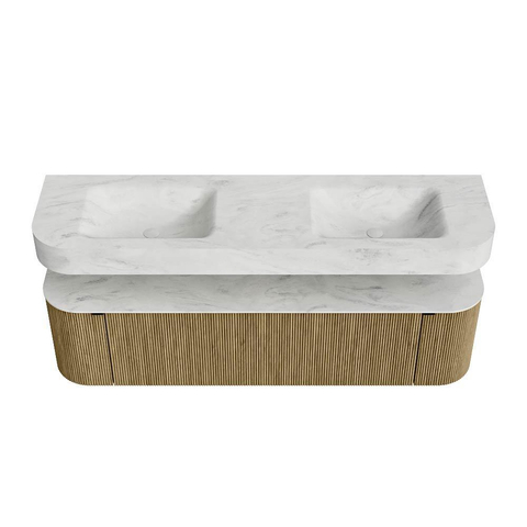 MONDIAZ THOR-DLUX 170cm meuble de salle de bains arrondi gauche + droite couleur Dusk avec 1 tiroir et 2 portes. Vasque suspendue CLOUD Double sans trou de robinet couleur Opalo. SW1465441