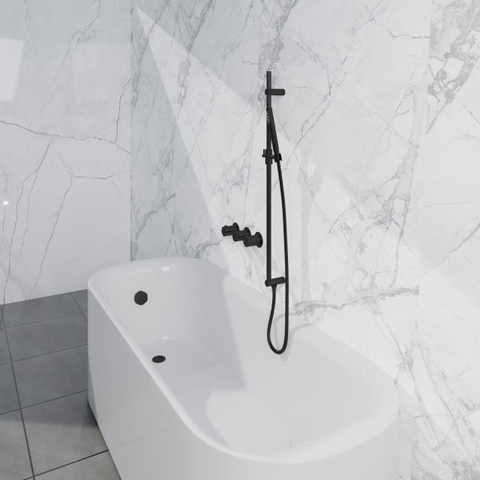Fortifura Nebbio Badcombinatie-set - thermostaatkraan - glijstang met geïntegreerde wandaansluitbocht - metalen doucheslang - staaf handdouche - badvulcombinatie - mat zwart SW1238025