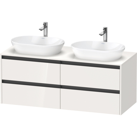 Duravit Ketho.2 Wastafelonderbouwkast - inclusief consoleplaat - met 4 laden - voor waskom links - 140x55x56.8cm - met handgrepen antraciet - hoogglans wit SW771897