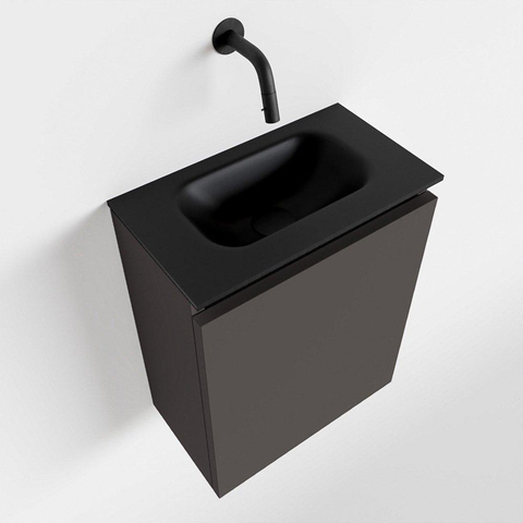 MONDIAZ TURE Toiletmeubel 40x23x50cm met 0 kraangaten 1 deuren dark grey mat Wastafel Eden midden Solid Surface Zwart SW475272