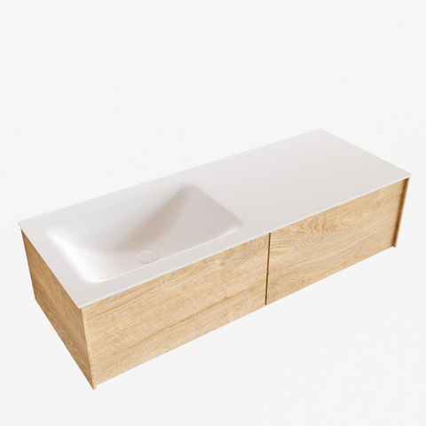 MONDIAZ LUSH Badkamermeubelset - 120cm - 2 lades - wastafel cloud - wasbak links - 0 kraangaten - washed oak SW409380