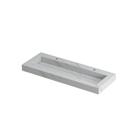 Ink Pitch wastafel - 120x45x9cm - wasbak midden - 2 kraangaten - mat calacatta (wit) SW693405