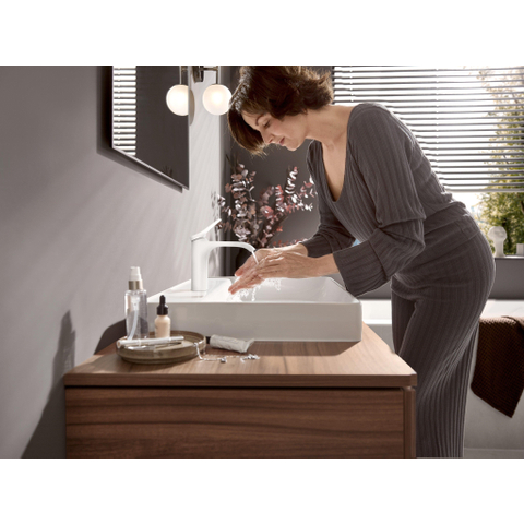 Hansgrohe VIVENIS 1 greeps wastafelkraan - 110 PopUp - trekwaste - mat wit SW642482