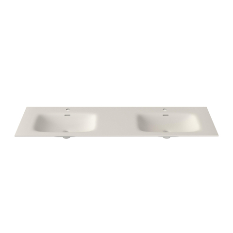 Saniclass Flow Meubelwastafel - 161x46x1.5cm - overloop - 2 wasbakken - 2 kraangaten - solid surface wit mat SW1441151