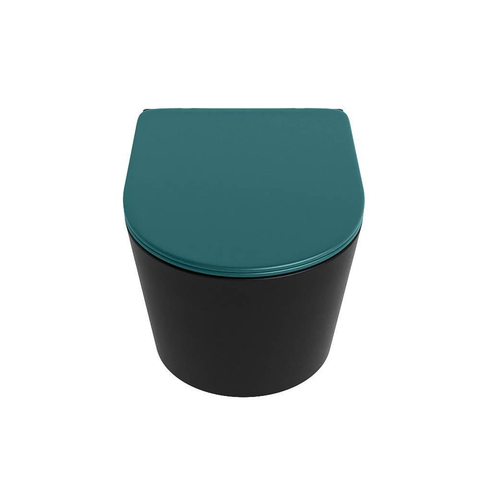 Mondiaz LAVIE hangtoilet – spoelrandloos – 36 x 53 cm – met softclose zitting – Urban (zwart), zitting Smag (groen) SW1208722