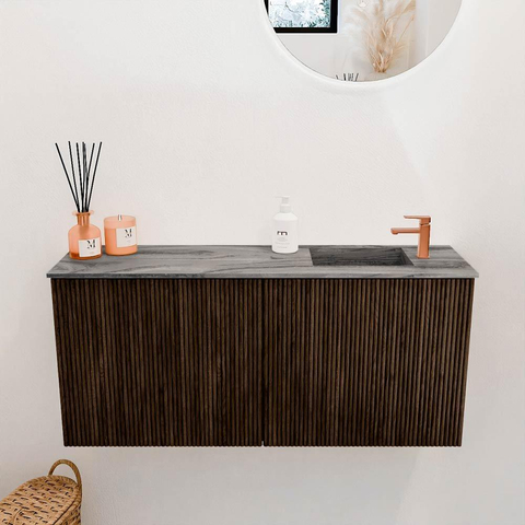Mondiaz JOYA-DLUX 90cm toiletmeubel - kleur Walnut - Wastafel FAYE positie Rechts 1 kraangat kleur Sombra. SW1424741