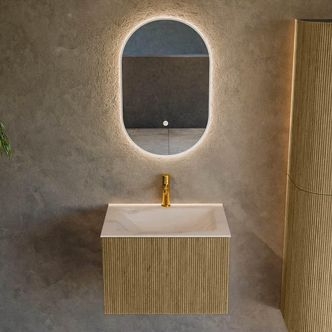 MONDIAZ KURVE-DLUX Meuble de salle de bains 60cm couleur Dusk avec 1 tiroir et 0 porte. Lavabo CLOUD Central 1 trou de robinet Meli. SW1431851