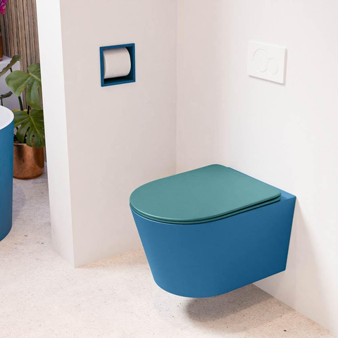 Mondiaz LAVIE hangtoilet – spoelrandloos – 36 x 53 cm – met softclose zitting – Jeans (blauw), zitting Smag (groen) SW1208715