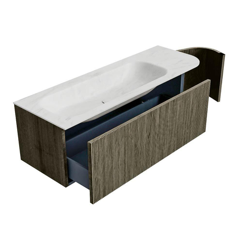 Mondiaz KURVE-DLUX Ensemble de meubles de salle de bains - 135x46x40cm - 1 tiroir - 1 porte - vasque solid surface - gauche - sans trou de robinet - Shadow SW1414061