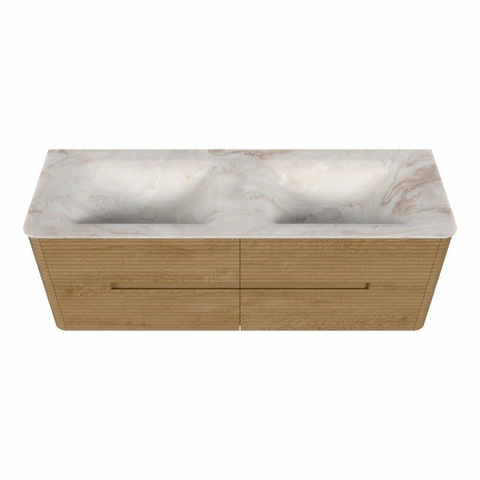 Mondiaz CIRO-DLUX Badkamermeubelset - 140x45x50cm - Solid surface wastafel Frappe - 2 wasbak Dubbel - zonder kraangaten - 4 lades - Oak SW1530846