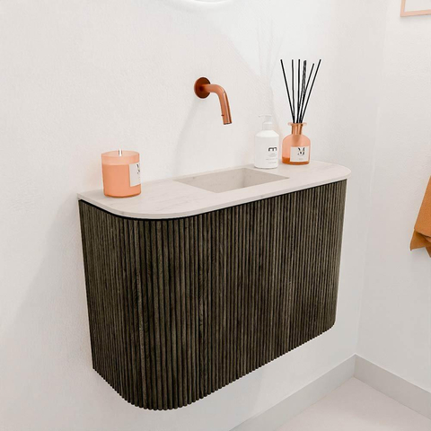 Mondiaz JOYA-DLUX Meuble de toilette 63,2cm - arrondi gauche et droite couleur Shadow - Vasque FAYE position Milieu Sans trou de robinet couleur Meli SW1424925