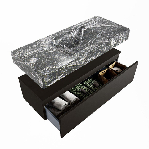 Mondiaz ALAN-DLUX Ensemble de meuble - 110cm - meuble Urban mat - 1 tiroir - Lavabo Cloud Lava suspendu - vasque Centre - 1 trou de robinet SW808042