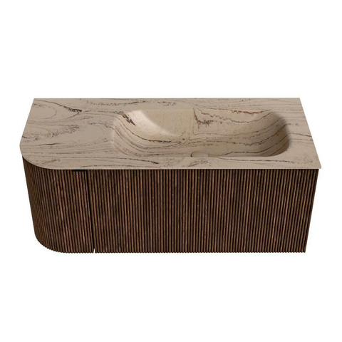 MONDIAZ KURVE-DLUX 105cm badmeubel ronding Links kleur Walnut met 1 lade en 1 deur. Wastafel BIG SMALL Rechts 1 kraangat Arena. SW1431179