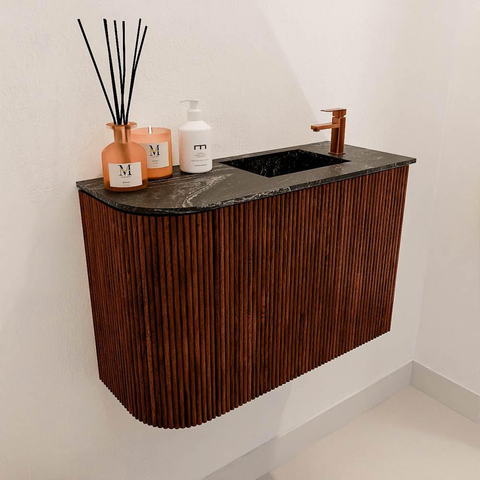 Mondiaz JOYA-DLUX 61.6cm toiletmeubel - ronding links kleur Ruby - Wastafel FAYE positie Rechts 1 kraangat kleur Lava. SW1423650